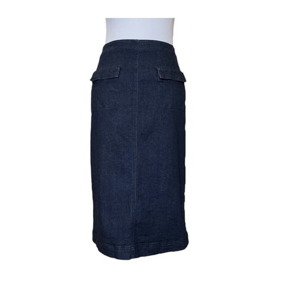 Jaeger Dark Wash Denim Button Front Midi Skirt UK 8 US Size 6 High Waist - Picture 6 of 8